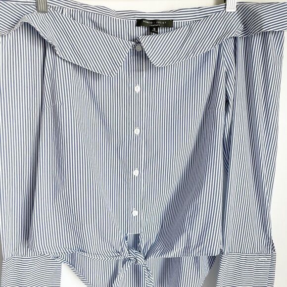 🟢Romeo & Juliet Couture Blue White Striped Blouse S - Picture 4 of 8